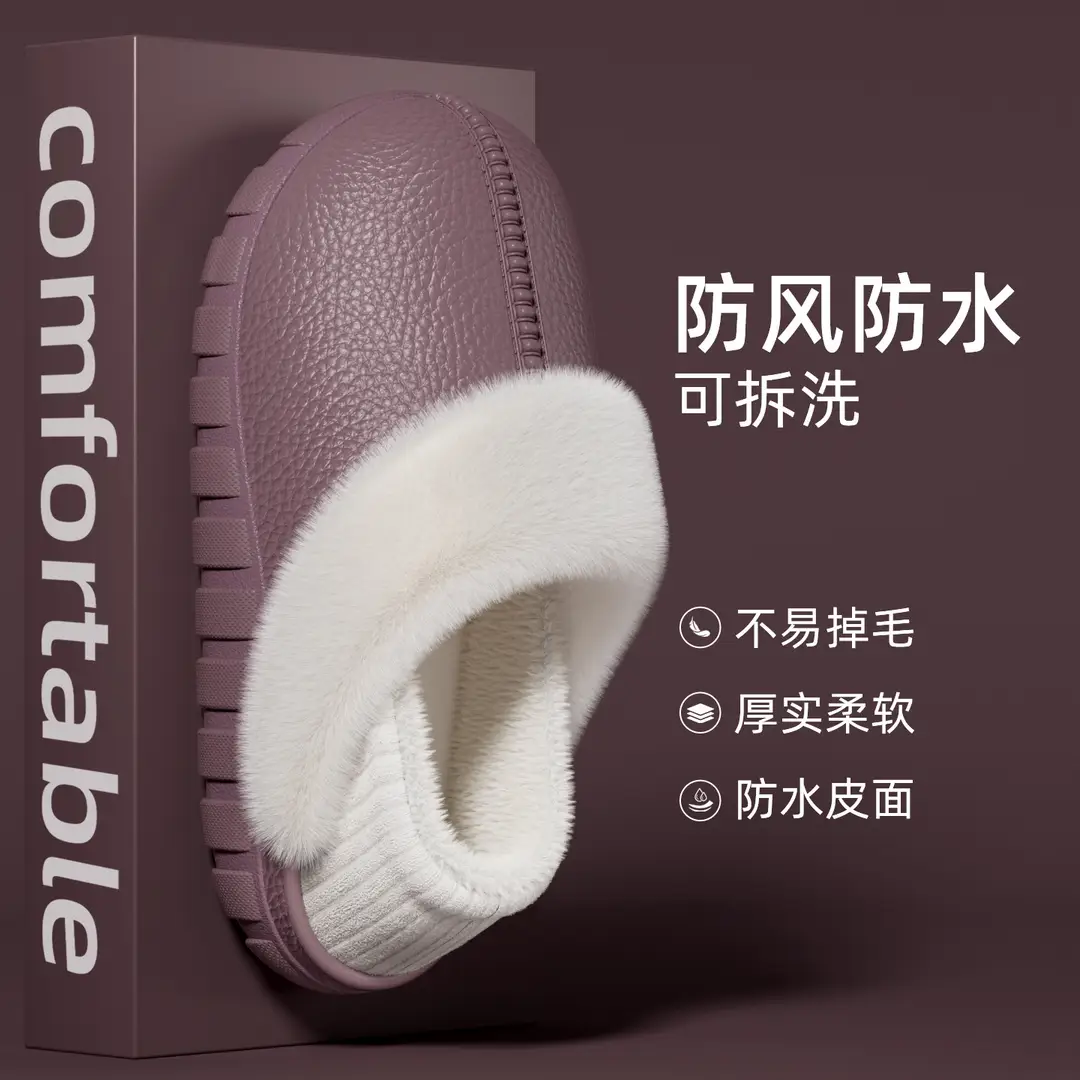 Winter Warm Cotton Slippers with Heel Cover 2025 New Model for Men and Women, Indoor Thickened and Fleece-Lined Non-Slip Furry Slippers - Image 2