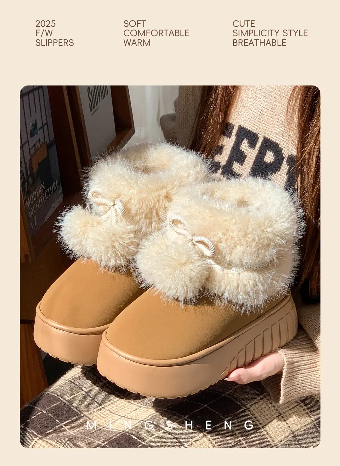 New Thick-Soled Height-Increasing Double-Ball Lace-Edged Fur-Mouthed Cotton Shoes for Women in Autumn and Winter Fleece-Lined Warm Anti-Slip High-Top Snow Boots — feature 5