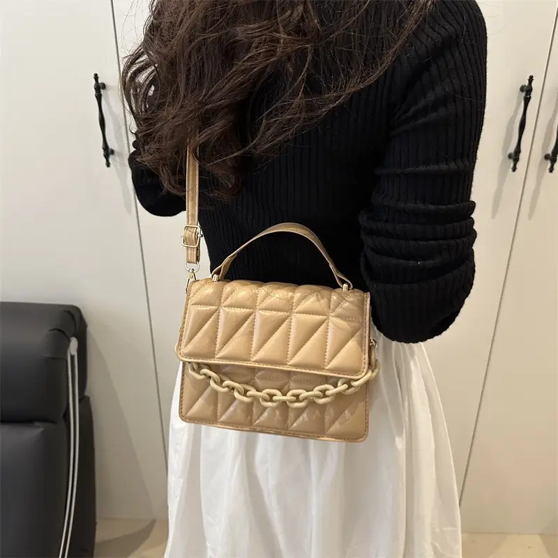 Pink Quilted Chain Crossbody Bag for Women - Image 8