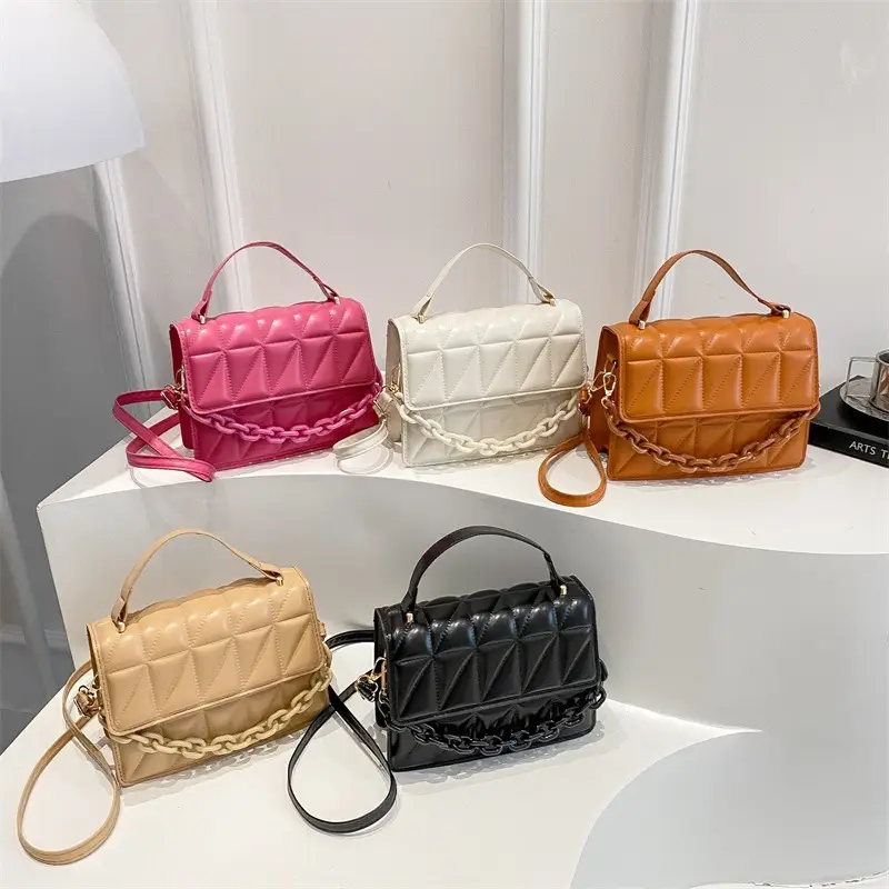 Pink Quilted Chain Crossbody Bag for Women - Image 9