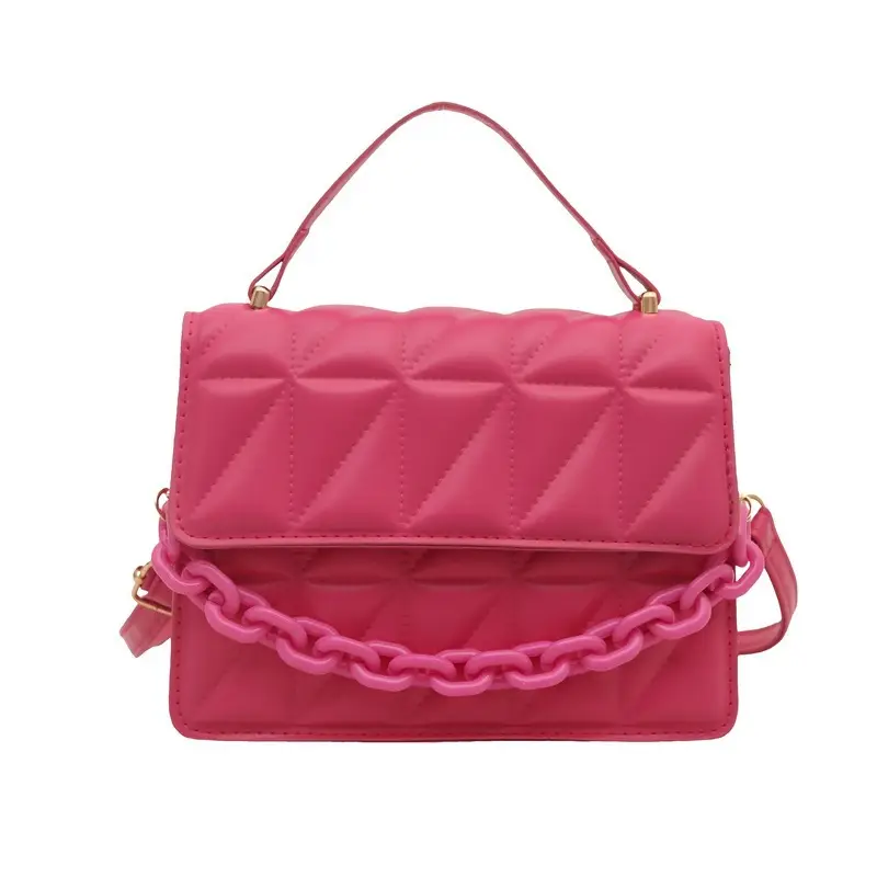 Pink Quilted Chain Crossbody Bag for Women - Image 10