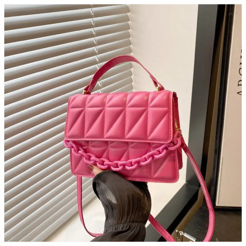 Pink Quilted Chain Crossbody Bag for Women - Image 3