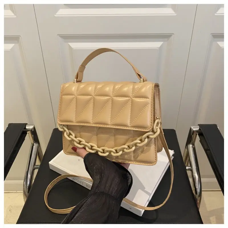 Pink Quilted Chain Crossbody Bag for Women - Image 4