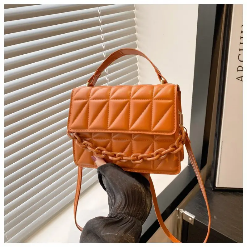 Pink Quilted Chain Crossbody Bag for Women - Image 5