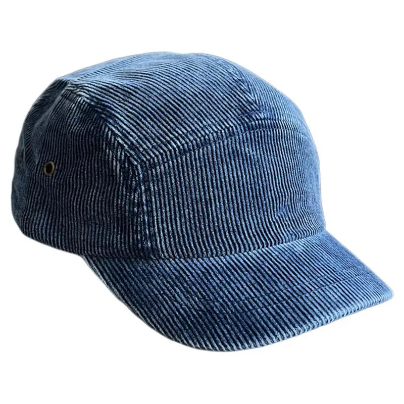 Women Blue Striped Corduroy Cap with Short Brim - Image 9