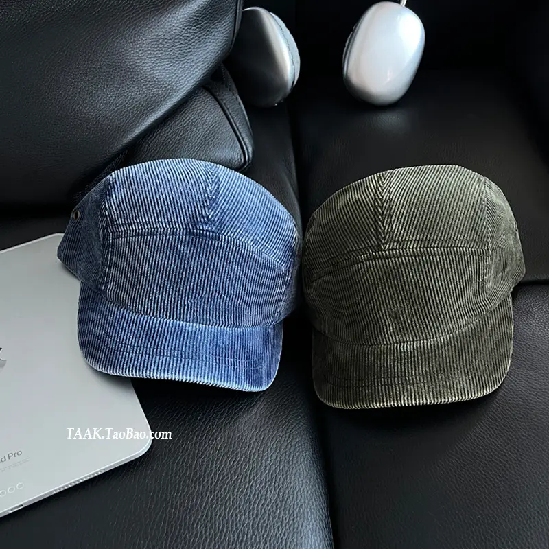 Women Blue Striped Corduroy Cap with Short Brim — feature 2
