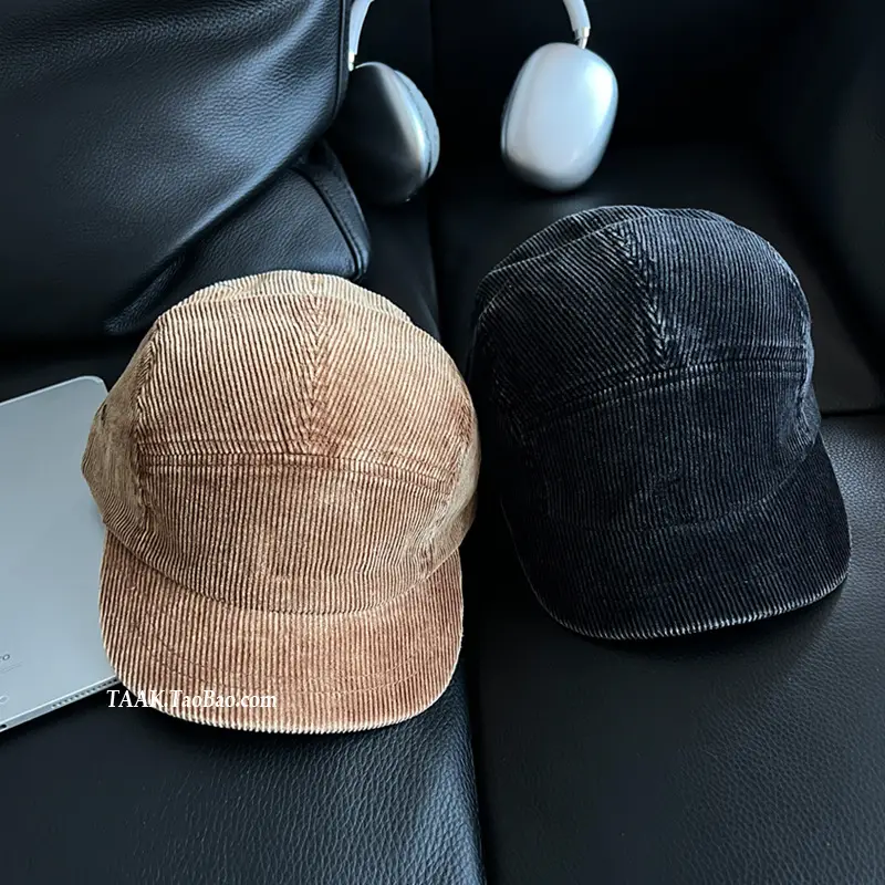 Women Blue Striped Corduroy Cap with Short Brim — feature 3