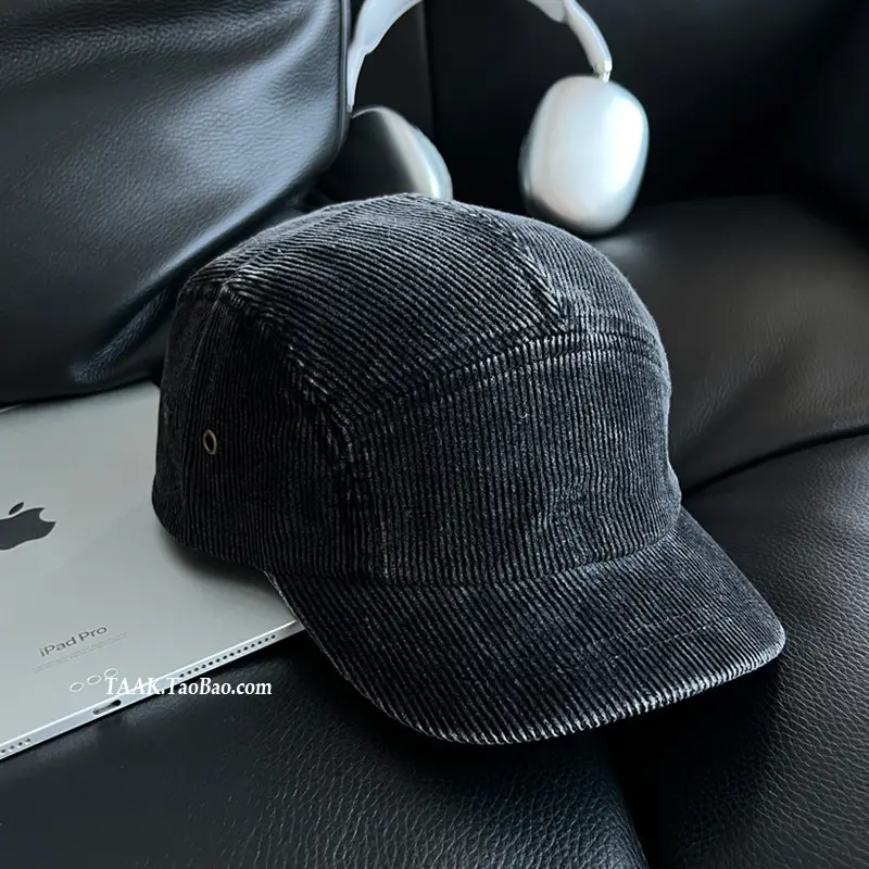 Women Blue Striped Corduroy Cap with Short Brim — feature 4