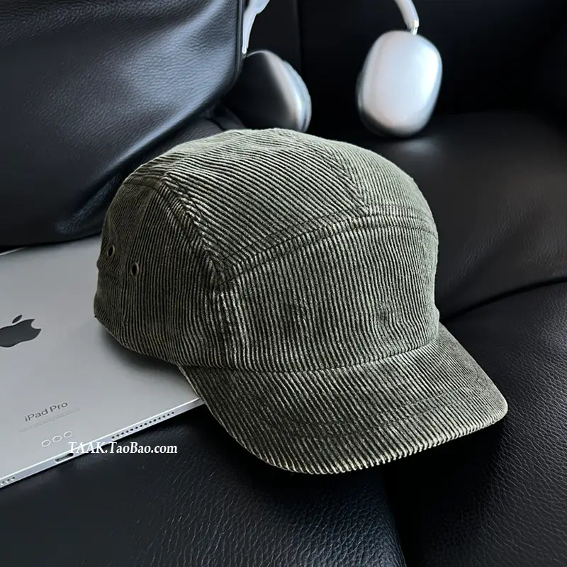 Women Blue Striped Corduroy Cap with Short Brim — feature 5