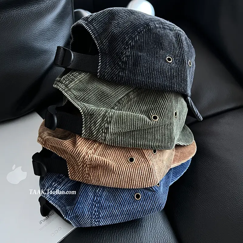 Women Blue Striped Corduroy Cap with Short Brim — feature 8