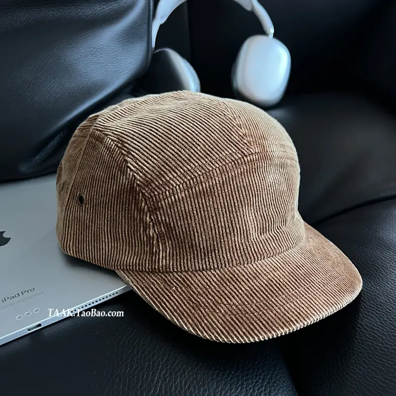 Women Blue Striped Corduroy Cap with Short Brim - Image 4