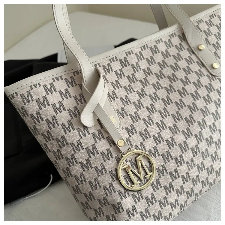 Women's Printed Large Tote Bag Pink Monogram Design — feature 10