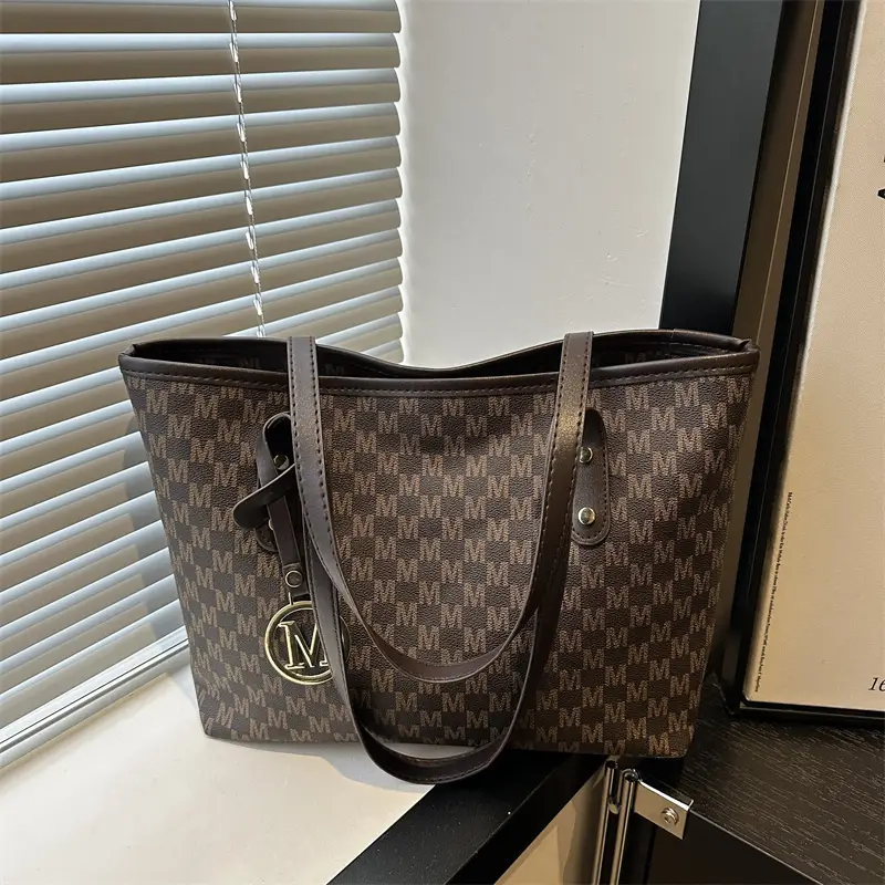 Women's Printed Large Tote Bag Pink Monogram Design — feature 13