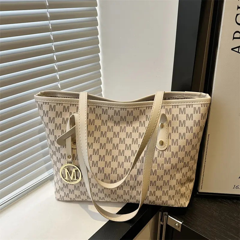 Women's Printed Large Tote Bag Pink Monogram Design — feature 14
