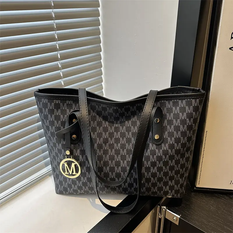 Women's Printed Large Tote Bag Pink Monogram Design — feature 15