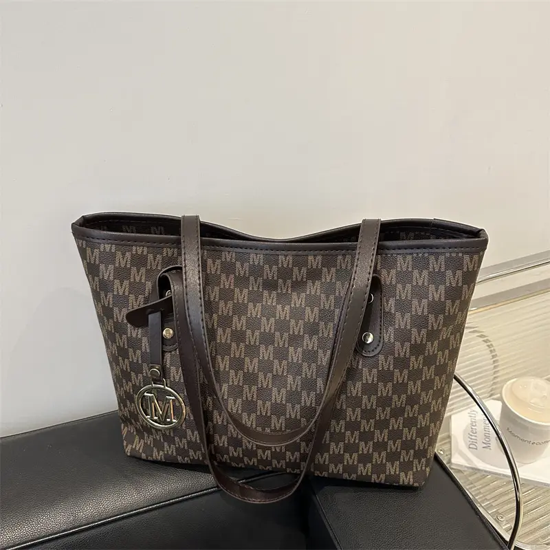 Women's Printed Large Tote Bag Pink Monogram Design — feature 17