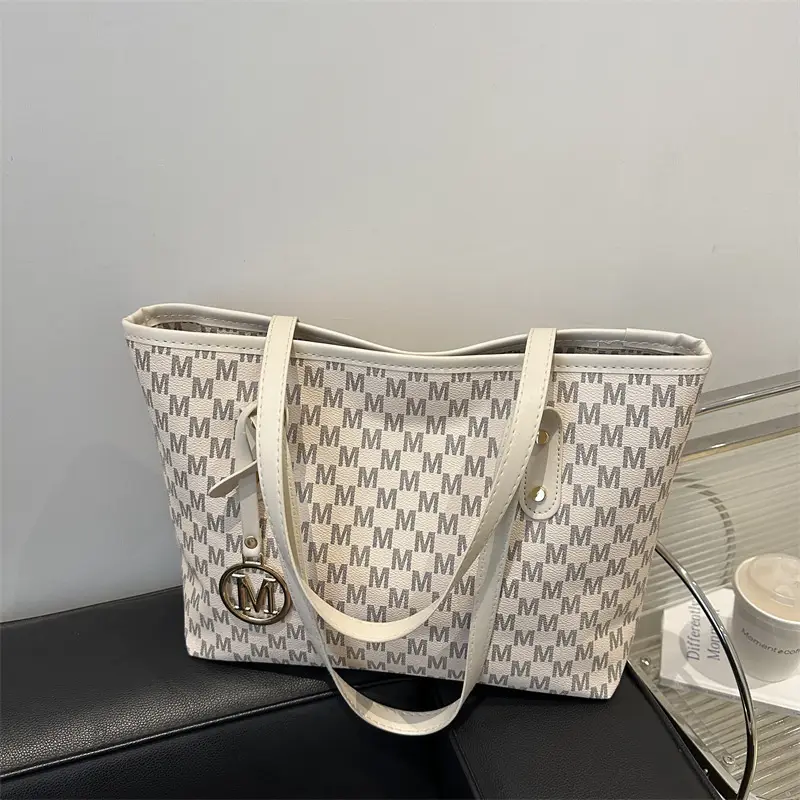 Women's Printed Large Tote Bag Pink Monogram Design — feature 18