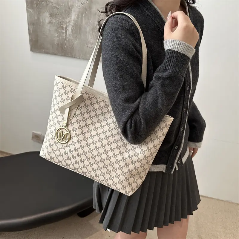 Women's Printed Large Tote Bag Pink Monogram Design — feature 22