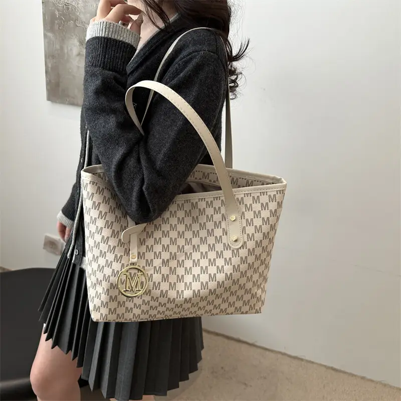 Women's Printed Large Tote Bag Pink Monogram Design — feature 23