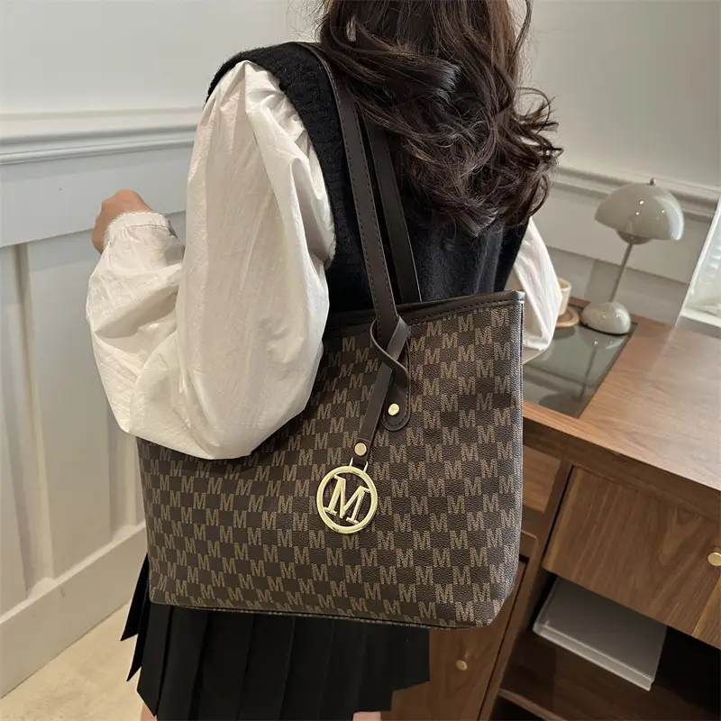 Women's Printed Large Tote Bag Pink Monogram Design — feature 25