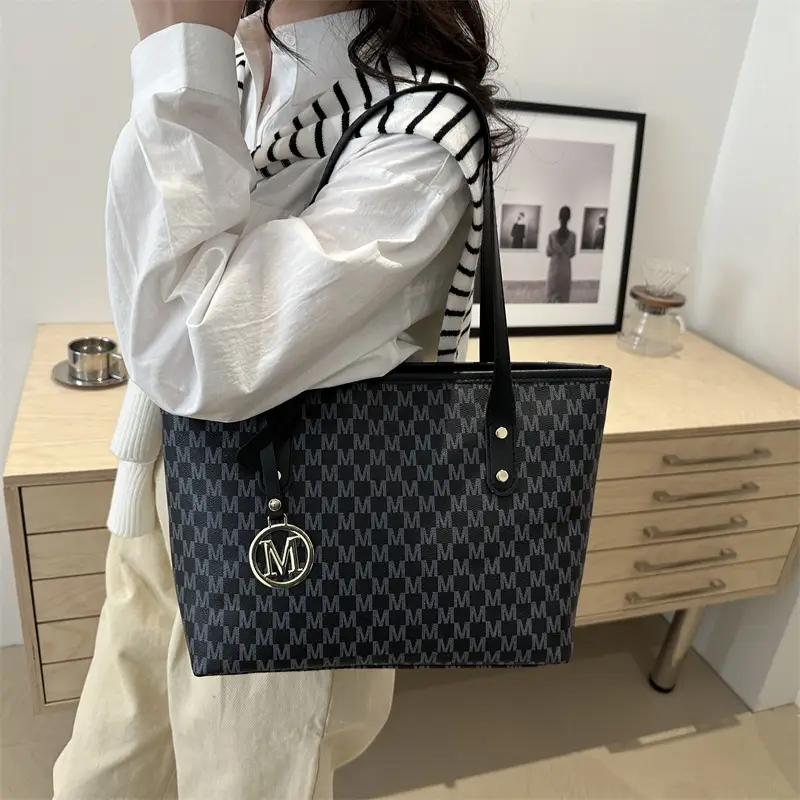 Women's Printed Large Tote Bag Pink Monogram Design — feature 27
