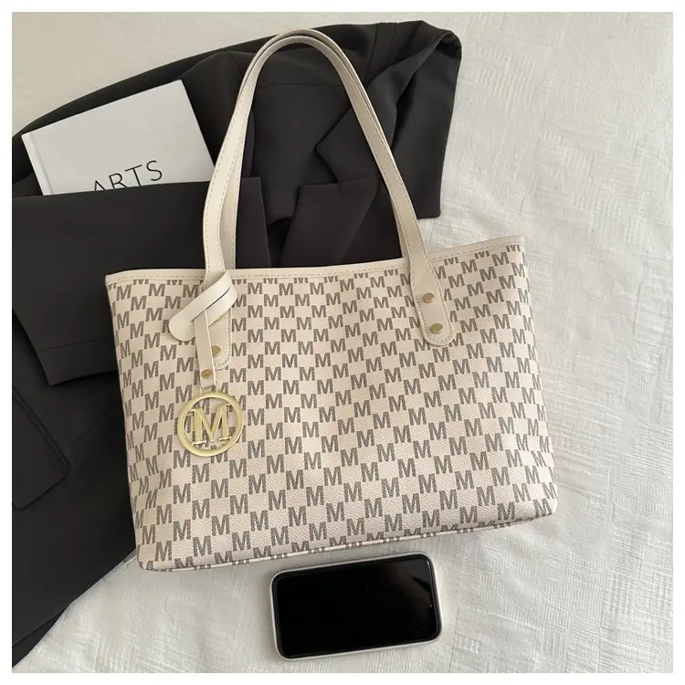 Women's Printed Large Tote Bag Pink Monogram Design — feature 5