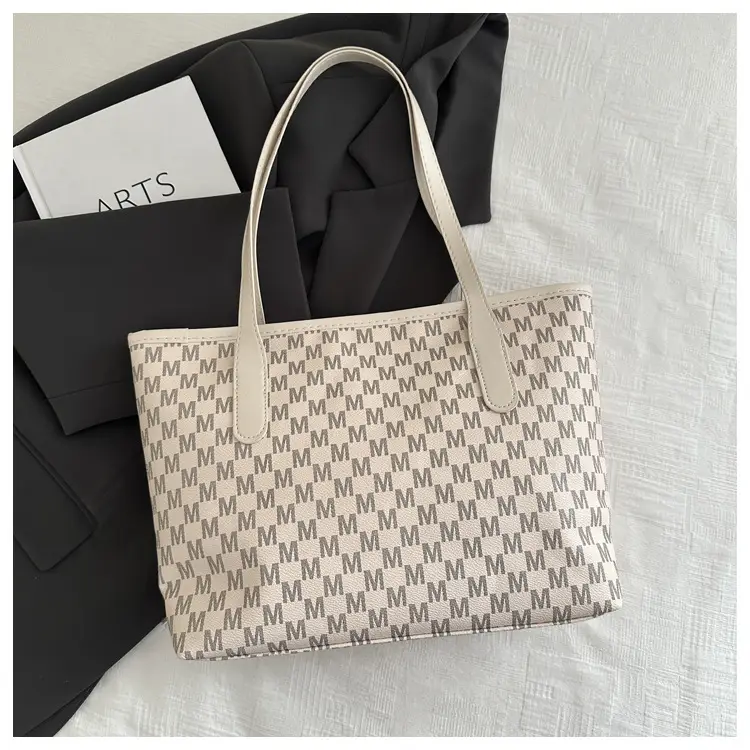 Women's Printed Large Tote Bag Pink Monogram Design — feature 6
