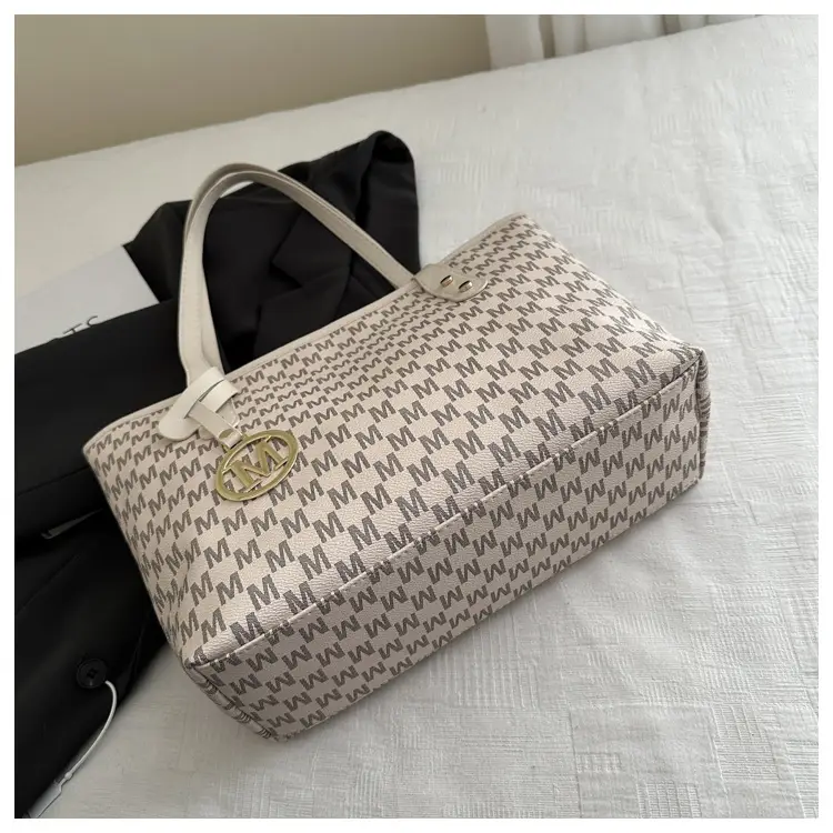 Women's Printed Large Tote Bag Pink Monogram Design — feature 7