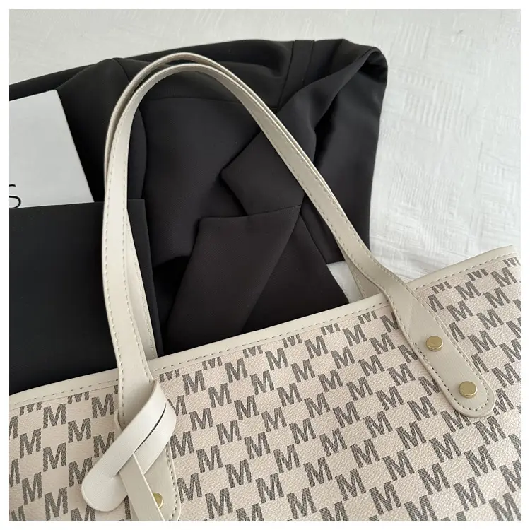 Women's Printed Large Tote Bag Pink Monogram Design — feature 8