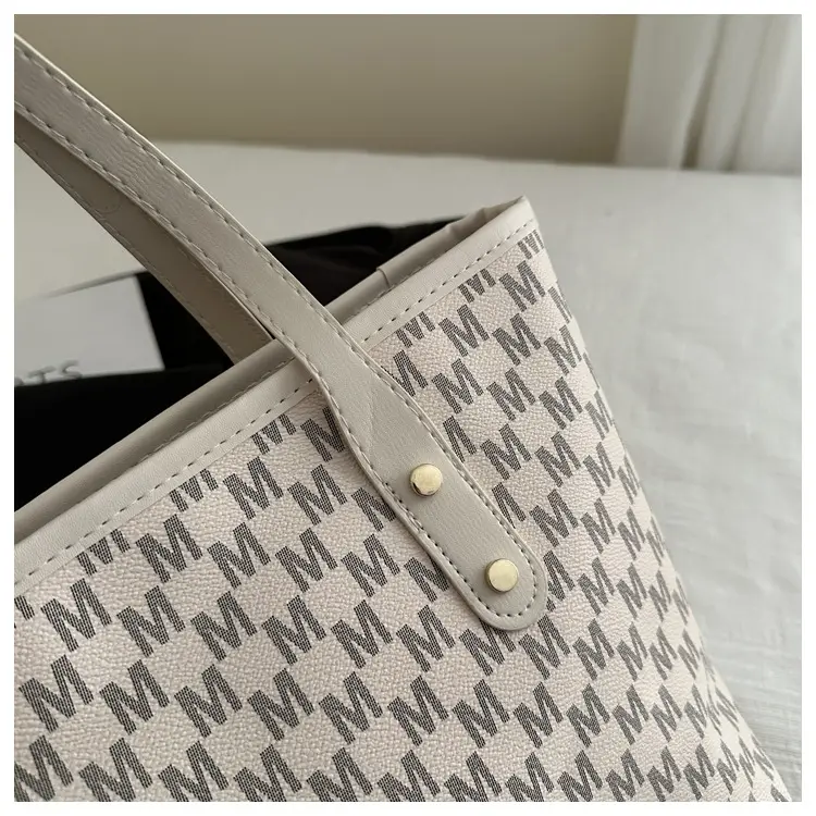 Women's Printed Large Tote Bag Pink Monogram Design — feature 9