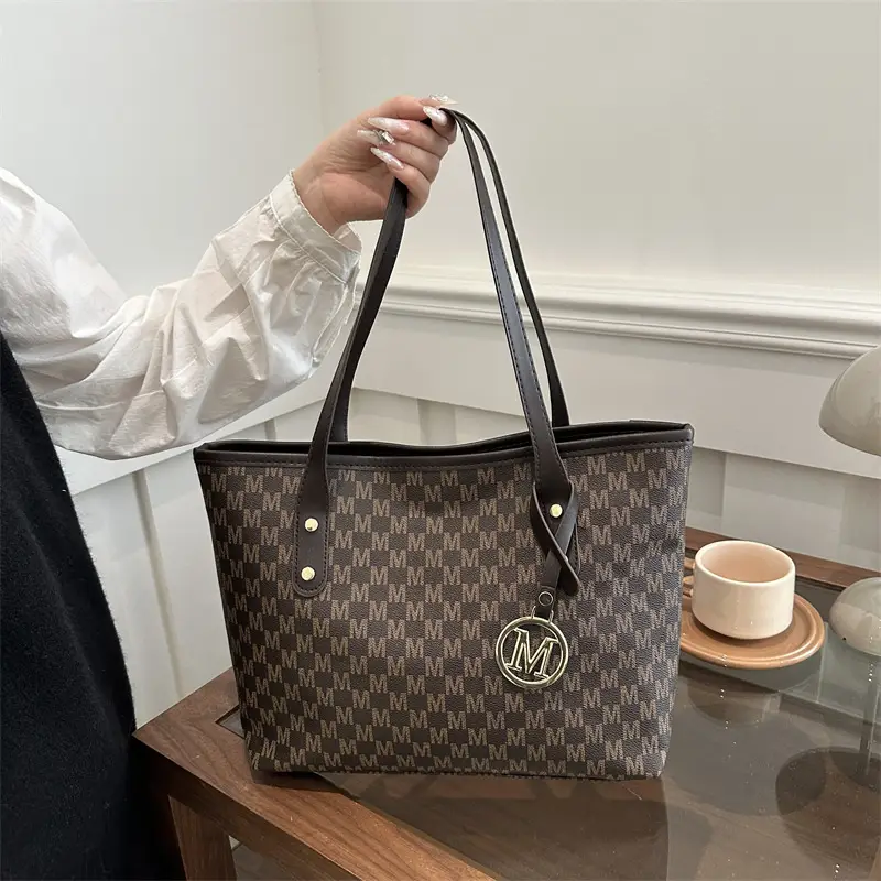 Women's Printed Large Tote Bag Pink Monogram Design - Image 3