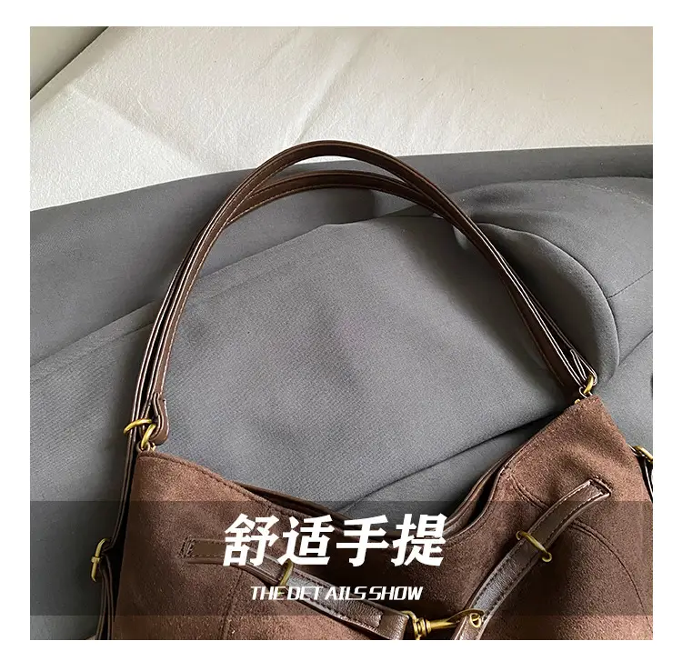 Women Large Capacity Retro Shoulder Bag Brown Leather — feature 8