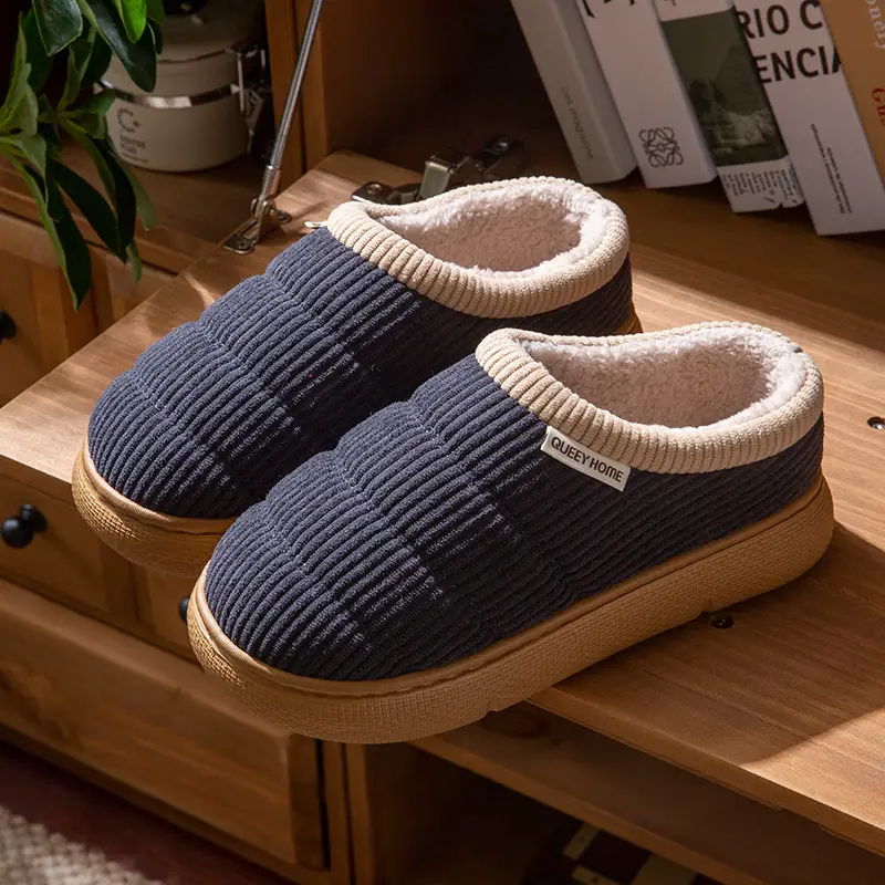 Men's Cotton Slippers for Autumn and Winter, New Indoor Closed-Back Home Slippers, Plush Thickened Warm Women's Wool Cotton Shoes, Men's Winter Style