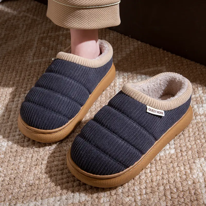 Men's Cotton Slippers for Autumn and Winter, New Indoor Closed-Back Home Slippers, Plush Thickened Warm Women's Wool Cotton Shoes, Men's Winter Style