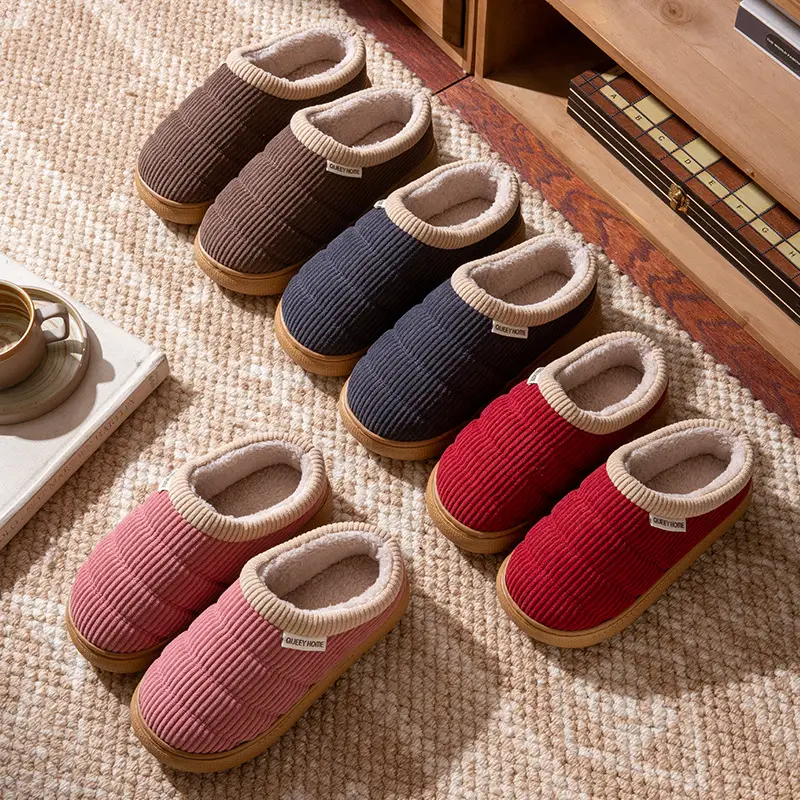 Men's Cotton Slippers for Autumn and Winter, New Indoor Closed-Back Home Slippers, Plush Thickened Warm Women's Wool Cotton Shoes, Men's Winter Style
