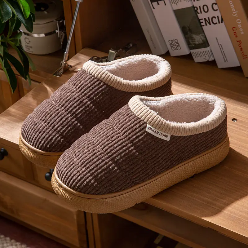 Men's Cotton Slippers for Autumn and Winter, New Indoor Closed-Back Home Slippers, Plush Thickened Warm Women's Wool Cotton Shoes, Men's Winter Style
