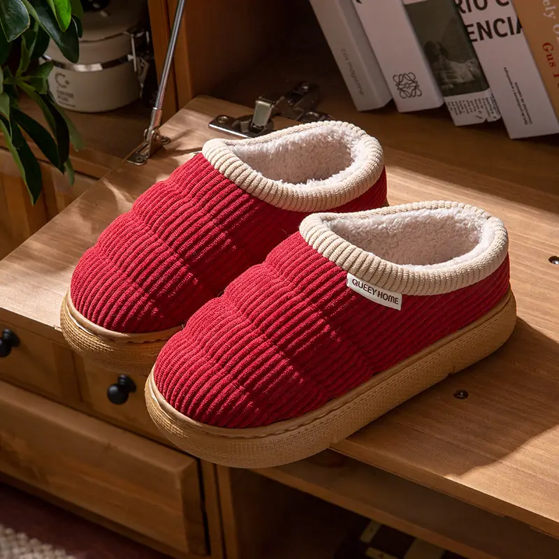Men's Cotton Slippers for Autumn and Winter, New Indoor Closed-Back Home Slippers, Plush Thickened Warm Women's Wool Cotton Shoes, Men's Winter Style