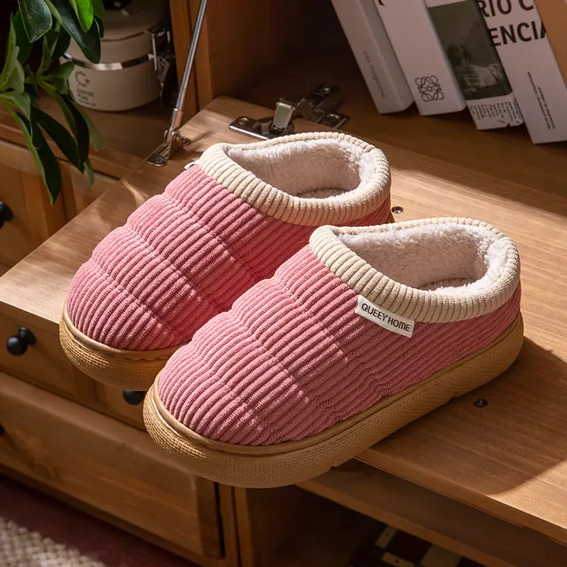 Men's Cotton Slippers for Autumn and Winter, New Indoor Closed-Back Home Slippers, Plush Thickened Warm Women's Wool Cotton Shoes, Men's Winter Style