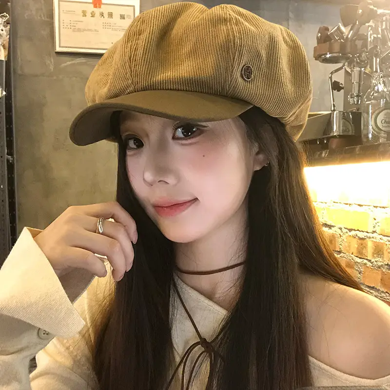 Vintage Corduroy Beret for Women Autumn Winter Face Slim Duckbill Cap - Image 5