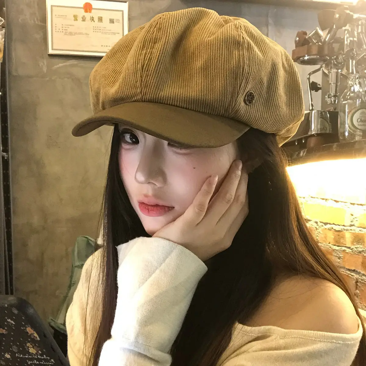 Vintage Corduroy Beret for Women Autumn Winter Face Slim Duckbill Cap - Image 6