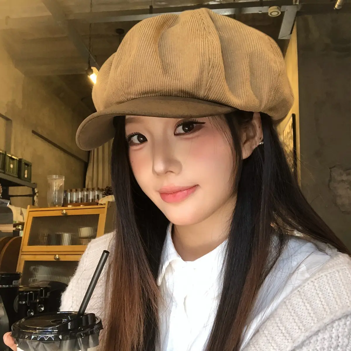 Vintage Corduroy Beret for Women Autumn Winter Face Slim Duckbill Cap - Image 8