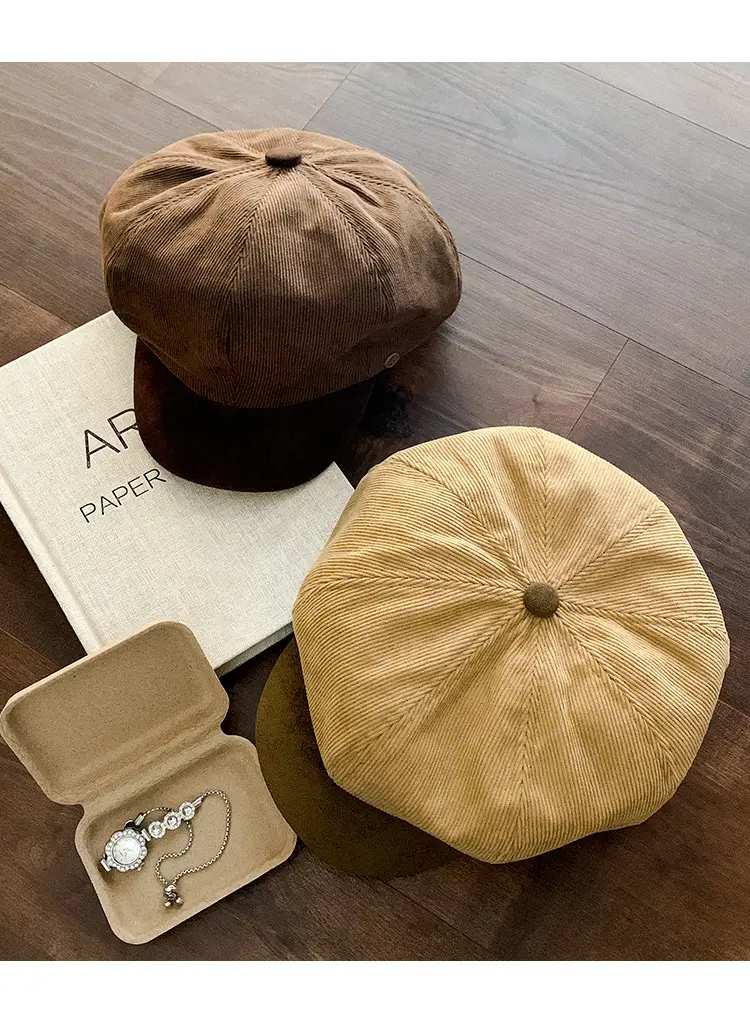Vintage Corduroy Beret for Women Autumn Winter Face Slim Duckbill Cap — feature 13