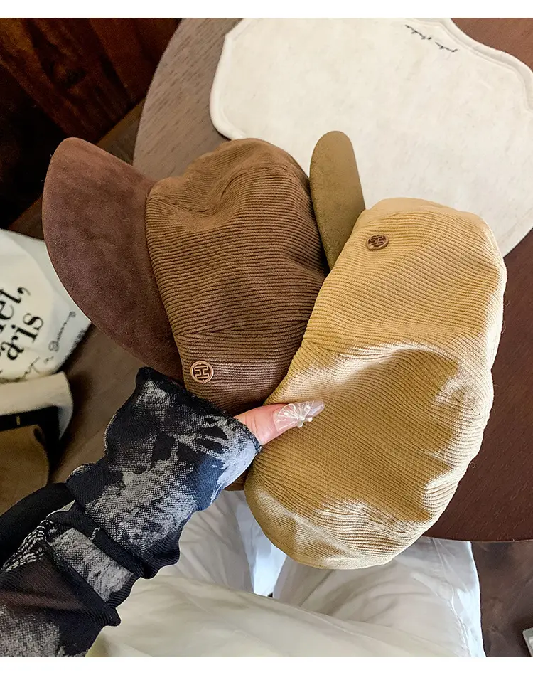 Vintage Corduroy Beret for Women Autumn Winter Face Slim Duckbill Cap — feature 14