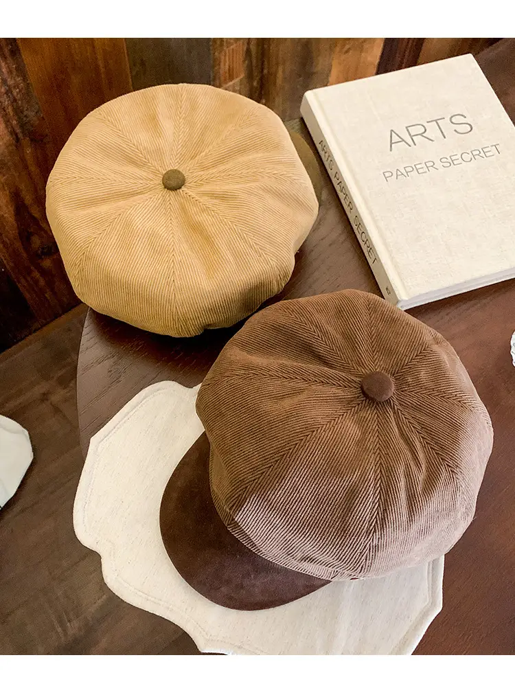 Vintage Corduroy Beret for Women Autumn Winter Face Slim Duckbill Cap — feature 15
