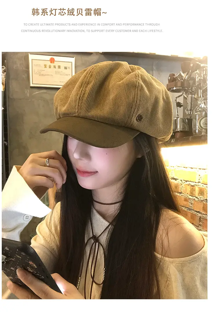 Vintage Corduroy Beret for Women Autumn Winter Face Slim Duckbill Cap — feature 9