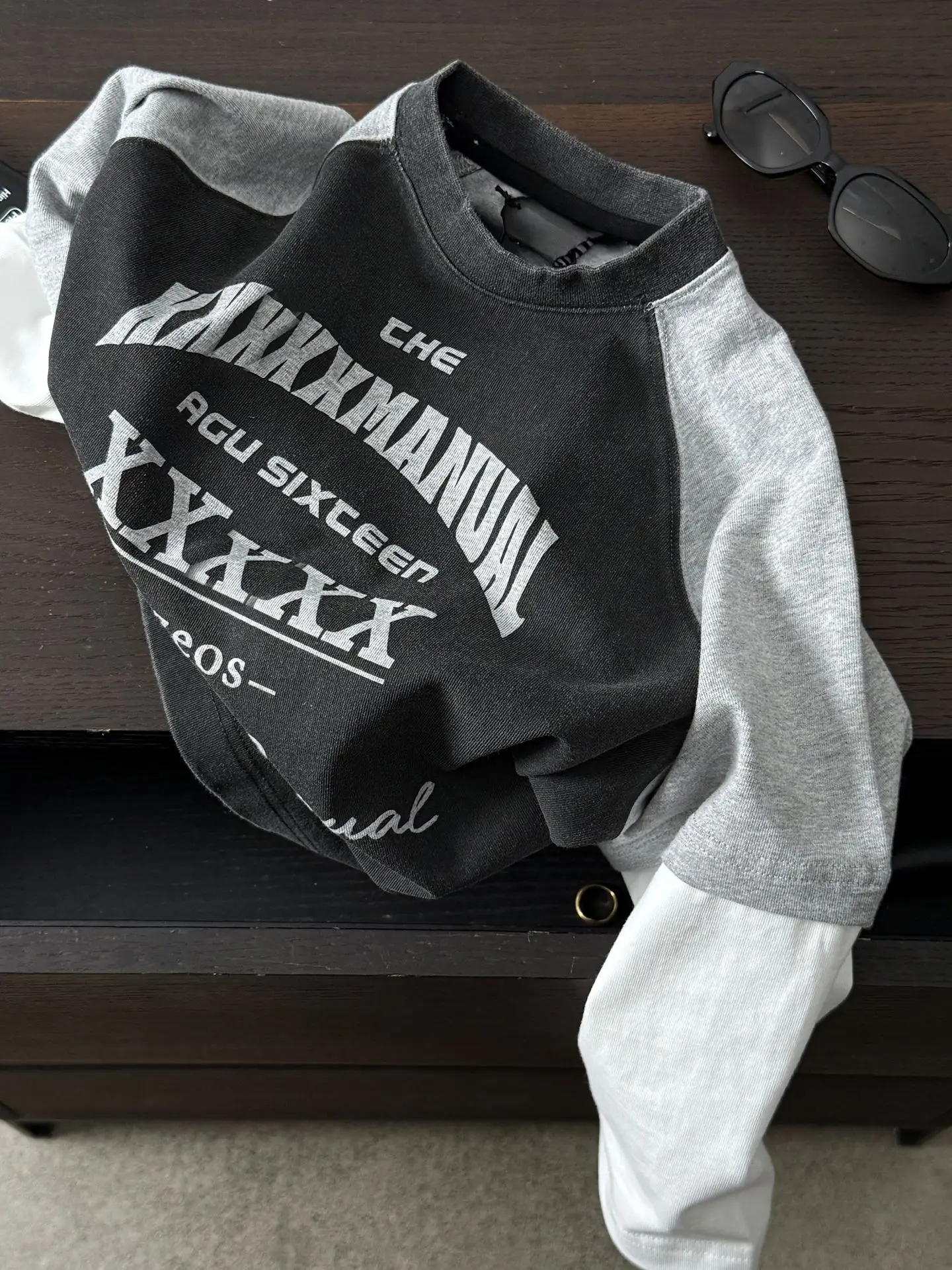 Children's Faux Two-Piece Long Sleeve T-Shirt Black Grey 2026 - Image 2