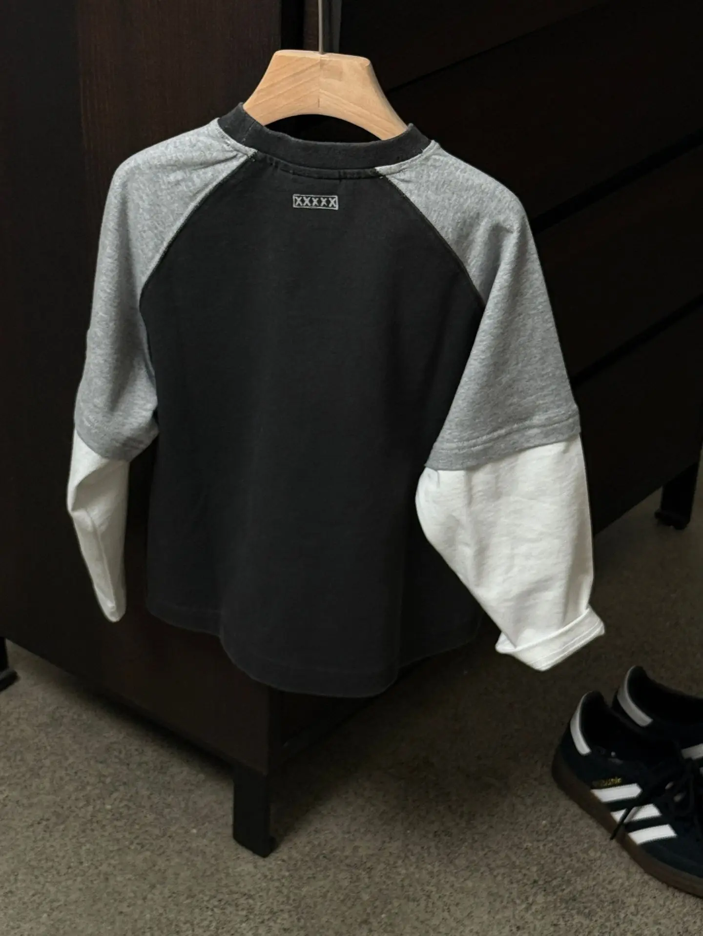 Children's Faux Two-Piece Long Sleeve T-Shirt Black Grey 2026 - Image 4
