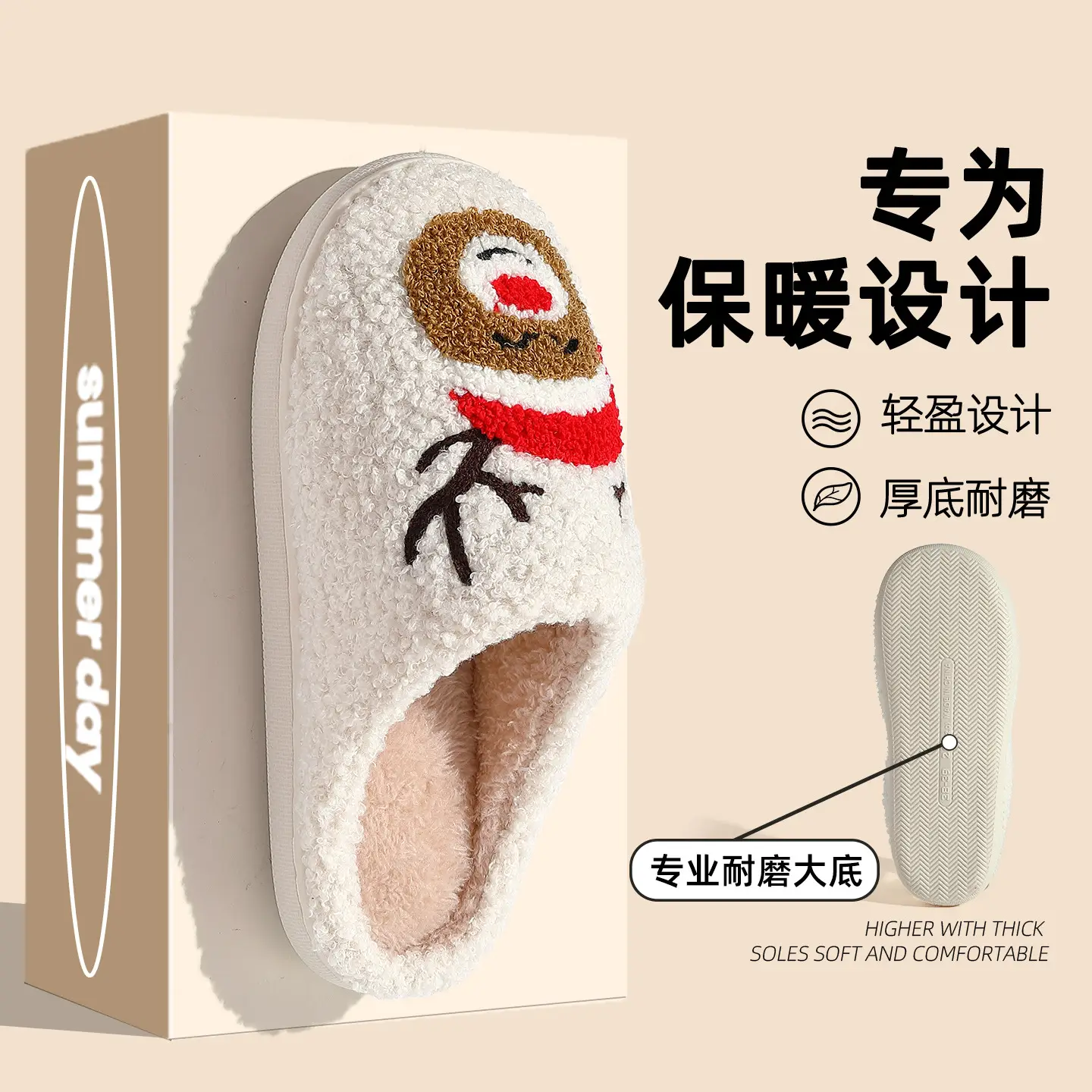 2025 New Christmas Woolen Snowman Slippers Women's Warm Winter - Image 4