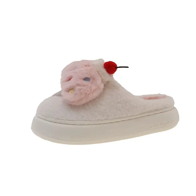 Cute Ice Cream Furry Shoes for Women to Wear in Winter Thick-Soled Non-Slip Home Indoor Warm Toe Plush Cotton Slippers - Image 7