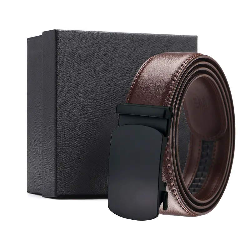 Brown Genuine Leather Belt with Black Buckle
